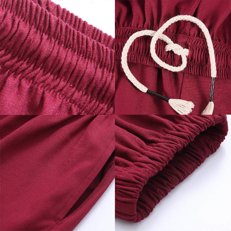 Buddha Stones Summer Unisex Elastic Waist Tai Chi Qigong Practice Breathable Cotton Linen Pants With Pockets - image 16