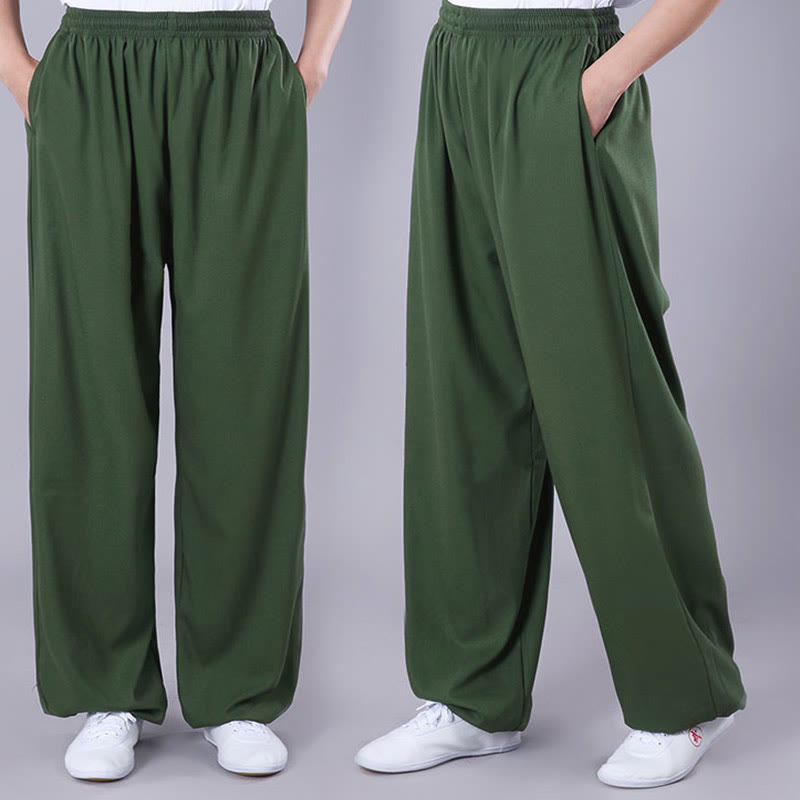 Buddha Stones Summer Unisex Elastic Waist Tai Chi Qigong Practice Breathable Cotton Linen Pants With Pockets - image 19