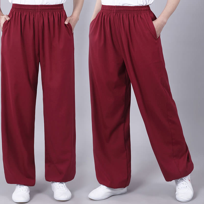 Buddha Stones Summer Unisex Elastic Waist Tai Chi Qigong Practice Breathable Cotton Linen Pants With Pockets - image 18