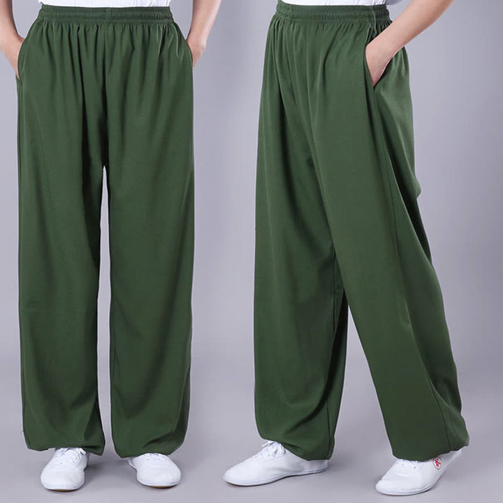 Buddha Stones Summer Unisex Elastic Waist Tai Chi Qigong Practice Breathable Cotton Linen Pants With Pockets - image 20