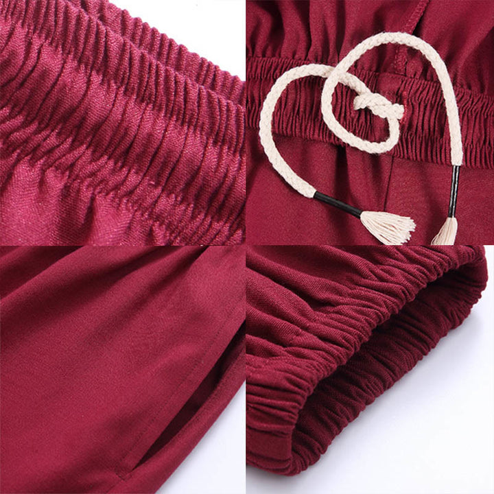 Buddha Stones Summer Unisex Elastic Waist Tai Chi Qigong Practice Breathable Cotton Linen Pants With Pockets - image 17