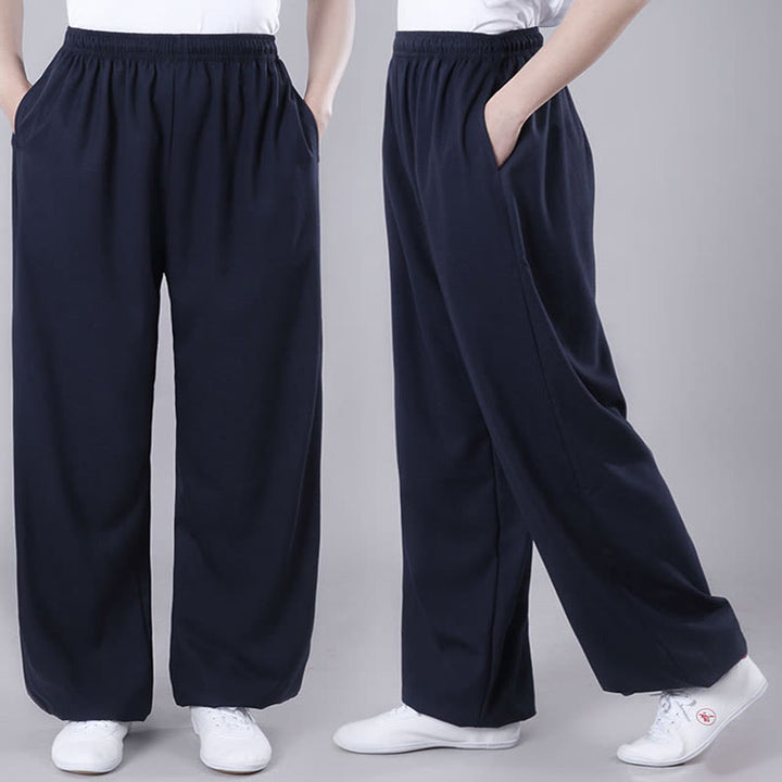 Buddha Stones Summer Unisex Elastic Waist Tai Chi Qigong Practice Breathable Cotton Linen Pants With Pockets - image 26