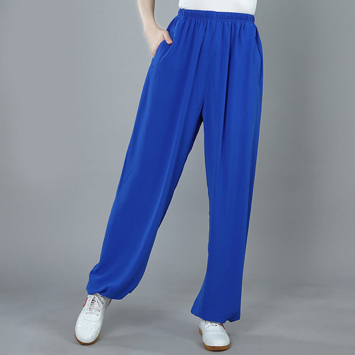 Buddha Stones Summer Unisex Elastic Waist Tai Chi Kung Fu Qigong Practice Cotton Breathable Pants With Pockets - RoyalBlue - 3XL-FIT FOR US/UK/AU/EU-2XL - image 11