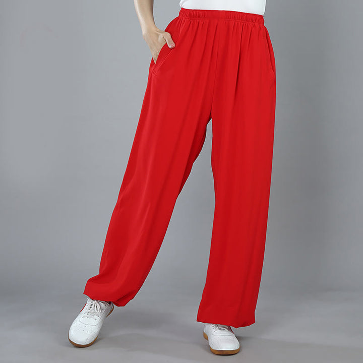 Buddha Stones Summer Unisex Elastic Waist Tai Chi Kung Fu Qigong Practice Cotton Breathable Pants With Pockets - Red - 3XL-FIT FOR US/UK/AU/EU-2XL - image 15