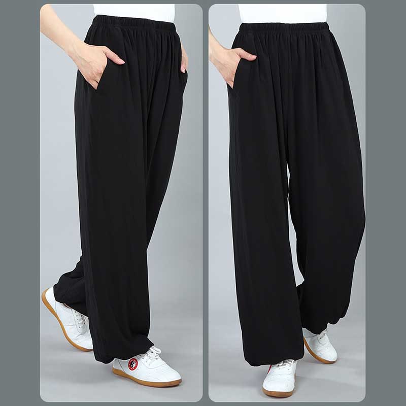 Buddha Stones Summer Unisex Elastic Waist Tai Chi Kung Fu Qigong Practice Cotton Breathable Pants With Pockets - image 7