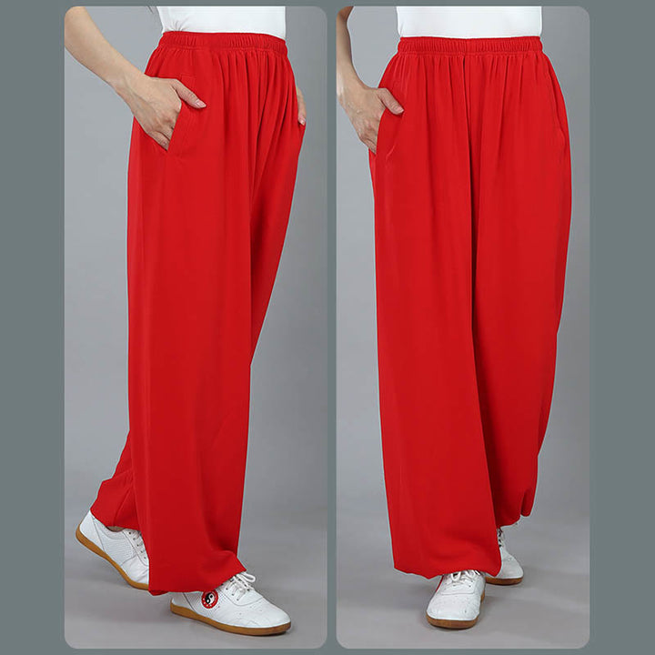 Buddha Stones Summer Unisex Elastic Waist Tai Chi Kung Fu Qigong Practice Cotton Breathable Pants With Pockets - image 18