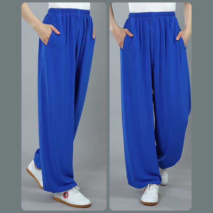 Buddha Stones Summer Unisex Elastic Waist Tai Chi Kung Fu Qigong Practice Cotton Breathable Pants With Pockets - image 12