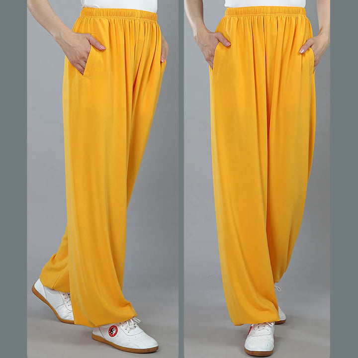 Buddha Stones Summer Unisex Elastic Waist Tai Chi Kung Fu Qigong Practice Cotton Breathable Pants With Pockets - image 11