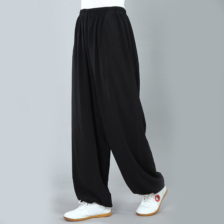 Buddha Stones Summer Unisex Elastic Waist Tai Chi Kung Fu Qigong Practice Cotton Breathable Pants With Pockets - image 4