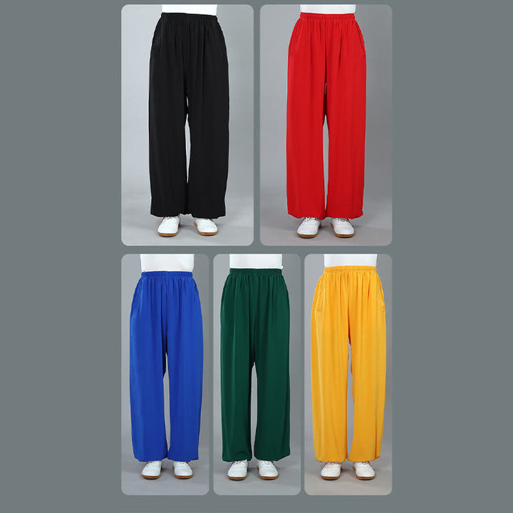 Buddha Stones Summer Unisex Elastic Waist Tai Chi Kung Fu Qigong Practice Cotton Breathable Pants With Pockets - image 20