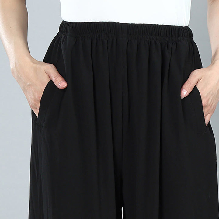 Buddha Stones Summer Unisex Elastic Waist Tai Chi Kung Fu Qigong Practice Cotton Breathable Pants With Pockets - image 8