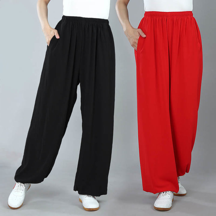 Buddha Stones Summer Unisex Elastic Waist Tai Chi Kung Fu Qigong Practice Cotton Breathable Pants With Pockets - image 19