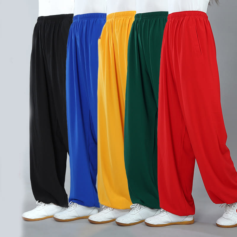 Buddha Stones Summer Unisex Elastic Waist Tai Chi Kung Fu Qigong Practice Cotton Breathable Pants With Pockets - image 2