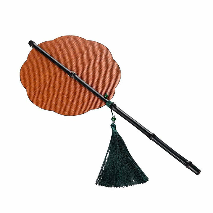 Buddha Stones Chinese Style Handmade Bamboo Long Handle Portable Curlable Fan