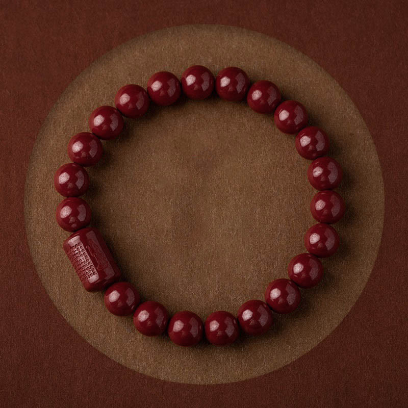 Buddha Stones Natural Cinnabar Heart Sutra Blessing Bracelet