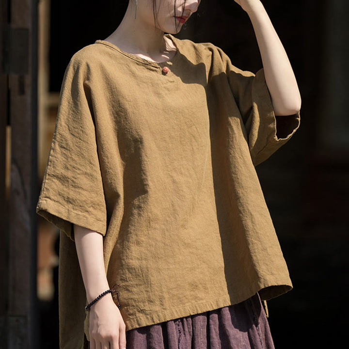 Buddha Stones Causal Half Sleeve Ramie Linen Cotton T-shirt Tee - image 8