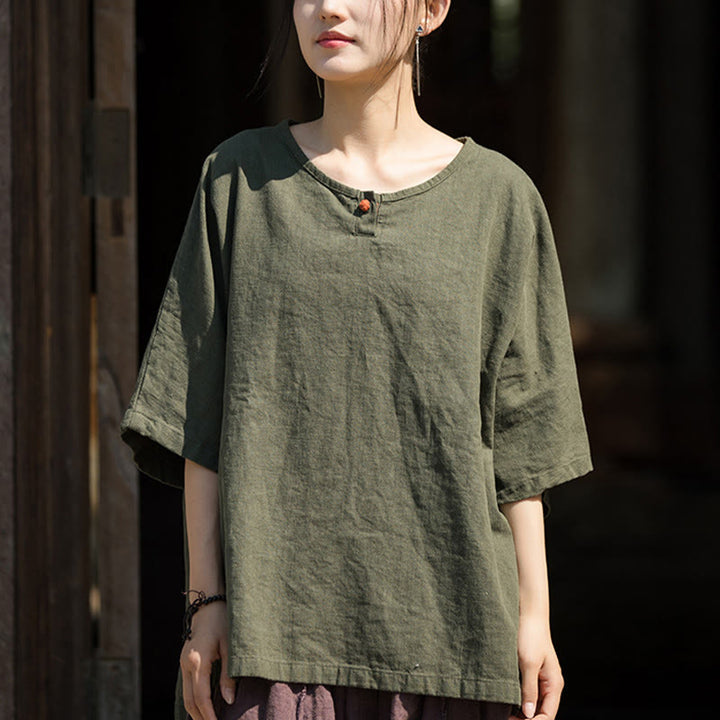Buddha Stones Causal Half Sleeve Ramie Linen Cotton T-shirt Tee - image 19