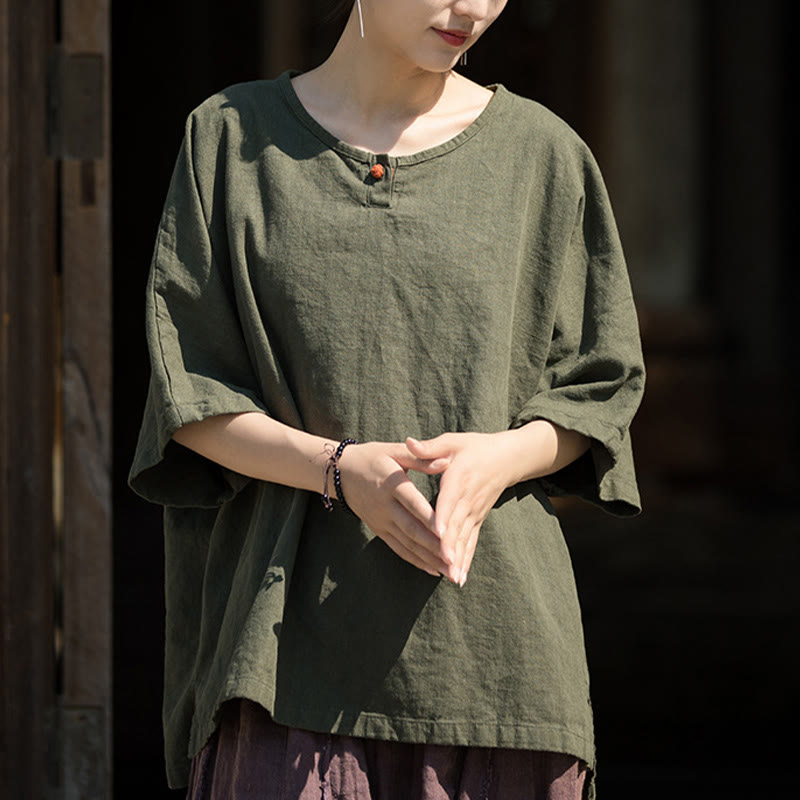 Buddha Stones Causal Half Sleeve Ramie Linen Cotton T-shirt Tee - image 17