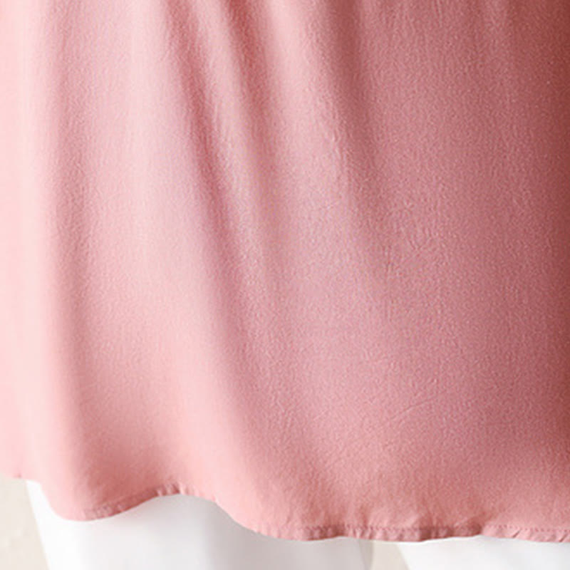 Buddha Stones V-Neck Pink Buttons Design Half Sleeve T-shirt Tee - image 9