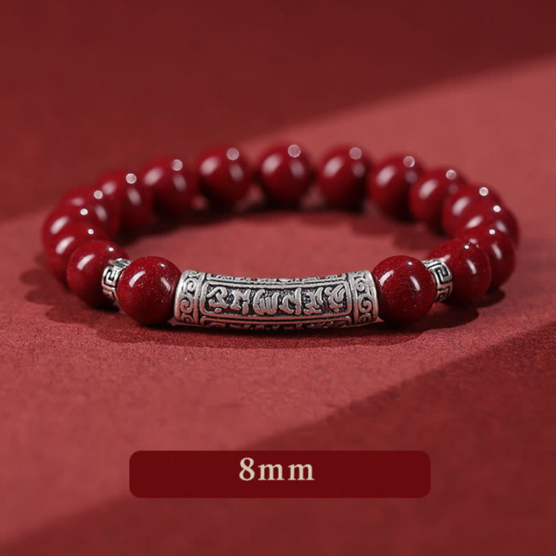 Buddha Stones Cinnabar 999 Sterling Silver Six True Words Blessing Bracelet - image 3