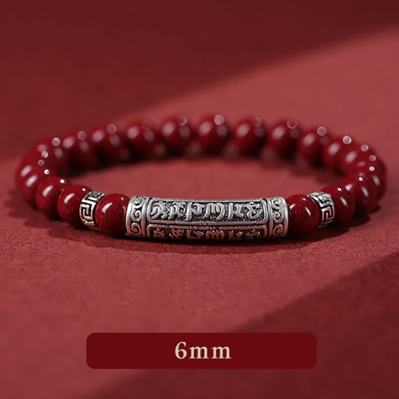 Buddha Stones Cinnabar 999 Sterling Silver Six True Words Blessing Bracelet - image 1