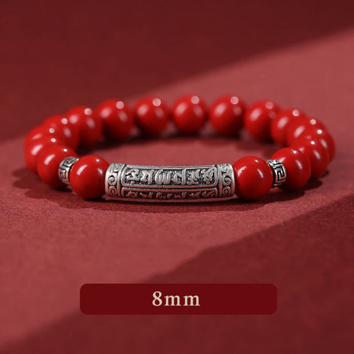 Buddha Stones Cinnabar 999 Sterling Silver Six True Words Blessing Bracelet - 8mm Red Cinnabar - image 10