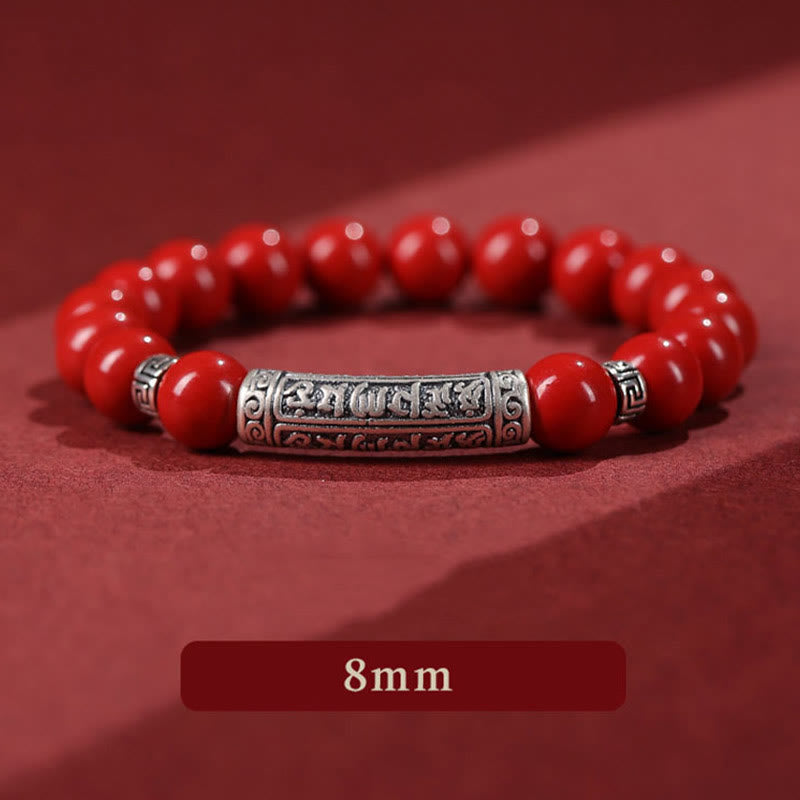 Buddha Stones Cinnabar 999 Sterling Silver Six True Words Blessing Bracelet - 8mm Red Cinnabar - image 10