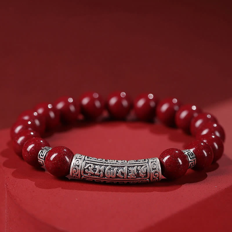 Buddha Stones Cinnabar 999 Sterling Silver Six True Words Blessing Bracelet - 8mm Cinnabar - image 2