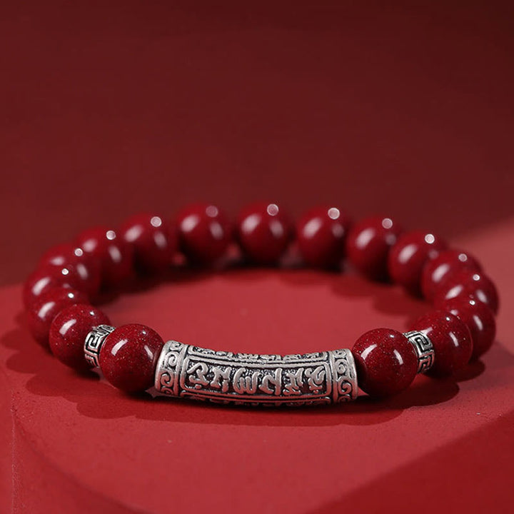 Buddha Stones Cinnabar 999 Sterling Silver Six True Words Blessing Bracelet - 8mm Cinnabar - image 2