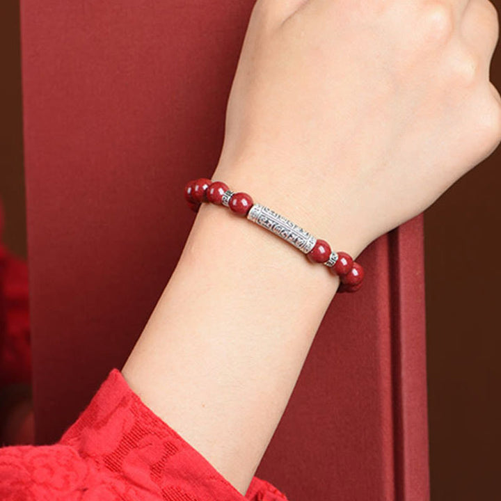 Buddha Stones Cinnabar 999 Sterling Silver Six True Words Blessing Bracelet - image 4