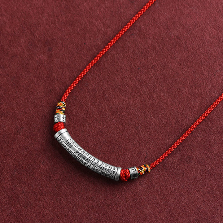 Buddha Stones 999 Sterling Silver Six True Word Heart Sutra String Necklace Pendant - Red (Six True Word & Heart Sutra) - image 12