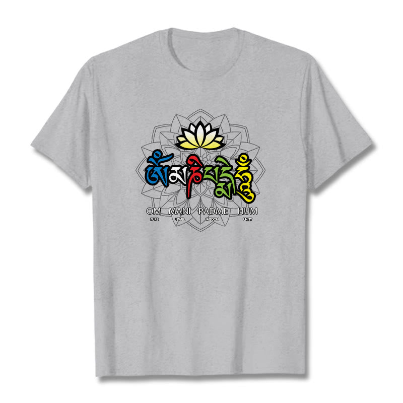 Buddha Stones Om Mani Padme Hum Lotus Tee T-shirt - Light Grey - 2XL - image 19