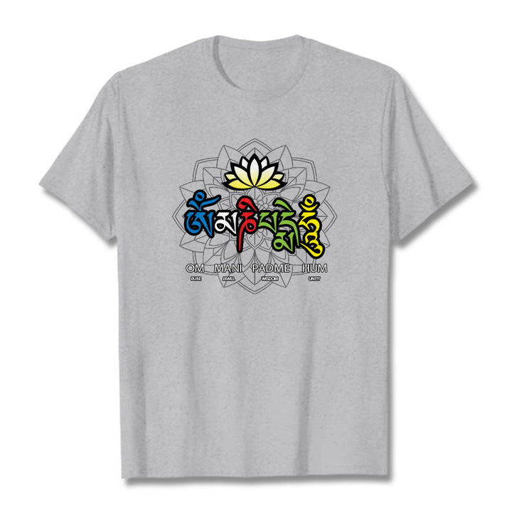 Buddha Stones Om Mani Padme Hum Lotus Tee T-shirt - Light Grey - 2XL - image 19