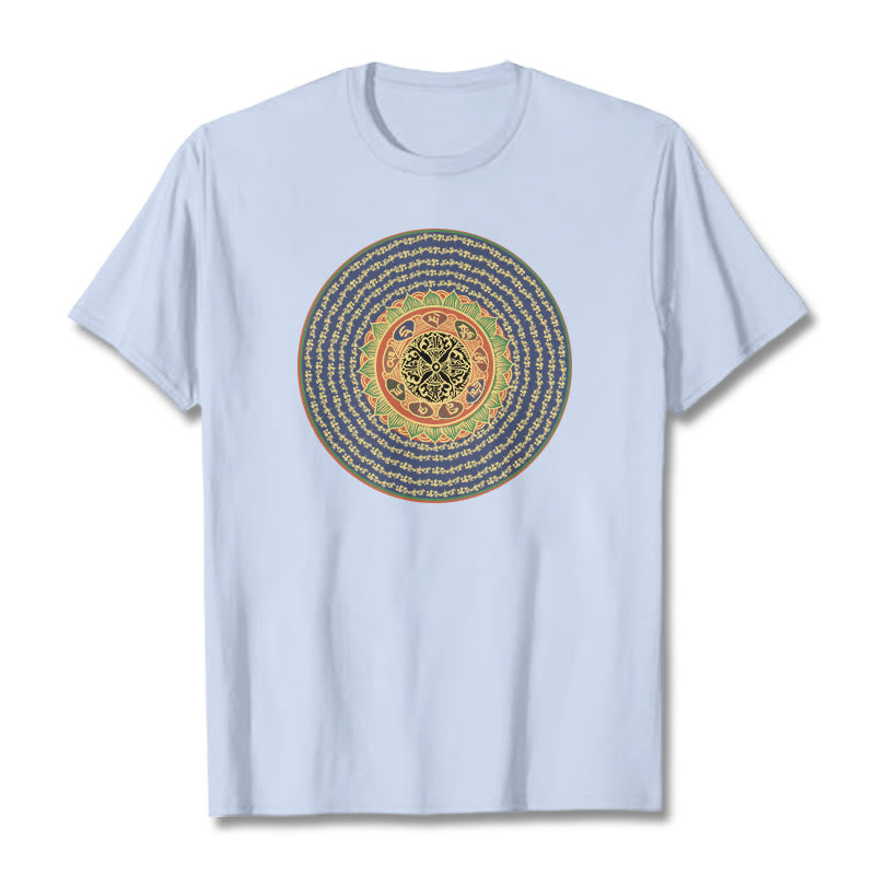 Buddha Stones 108 Om Mani Padme Hum Mantra Sanskrit Tee T-shirt - Light Cyan - 2XL - image 12