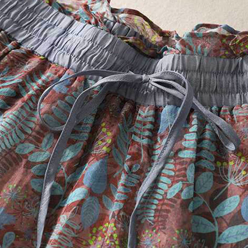 Buddha Stones Summer Women's Blue Leaves Plants Pants With Pockets - image 3