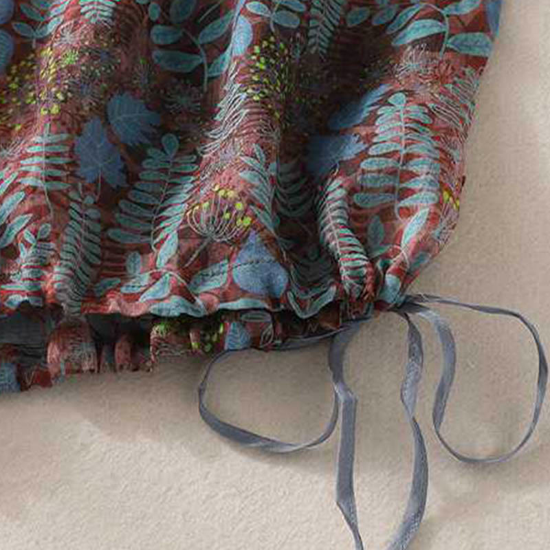 Buddha Stones Summer Women's Blue Leaves Plants Pants With Pockets - image 7