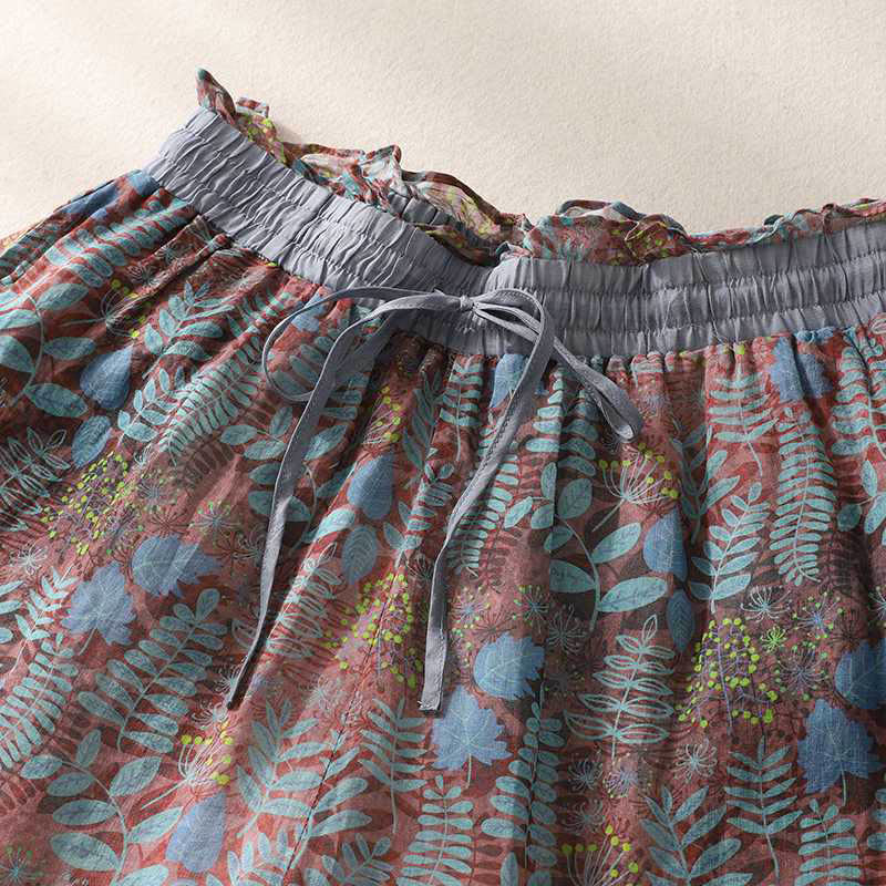 Buddha Stones Summer Women's Blue Leaves Plants Pants With Pockets - image 2