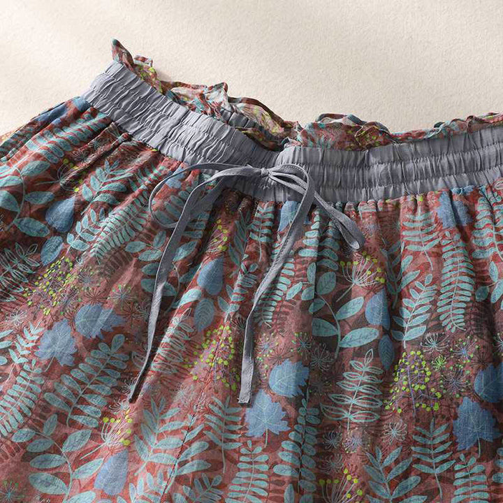 Buddha Stones Summer Women's Blue Leaves Plants Pants With Pockets - image 2