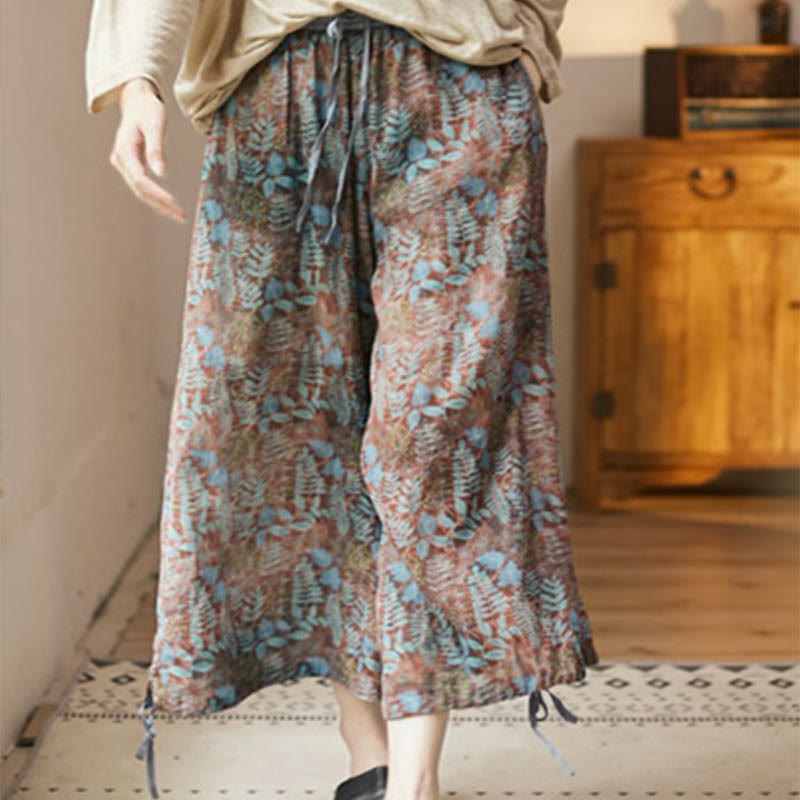 Buddha Stones Summer Women's Blue Leaves Plants Pants With Pockets - image 10