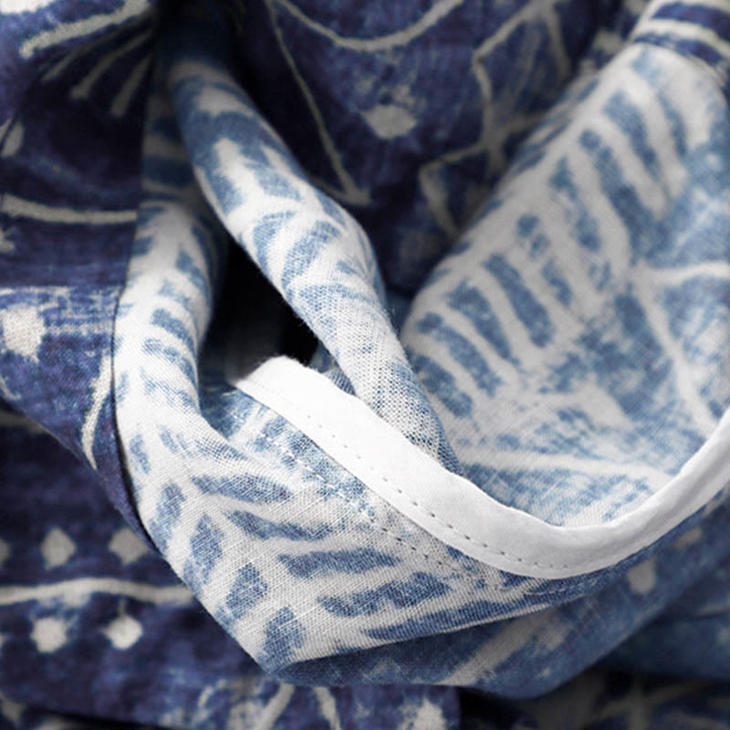 Buddha Stones Blue Stripes Print Cotton Linen Wide Leg Pants With Pockets - image 9