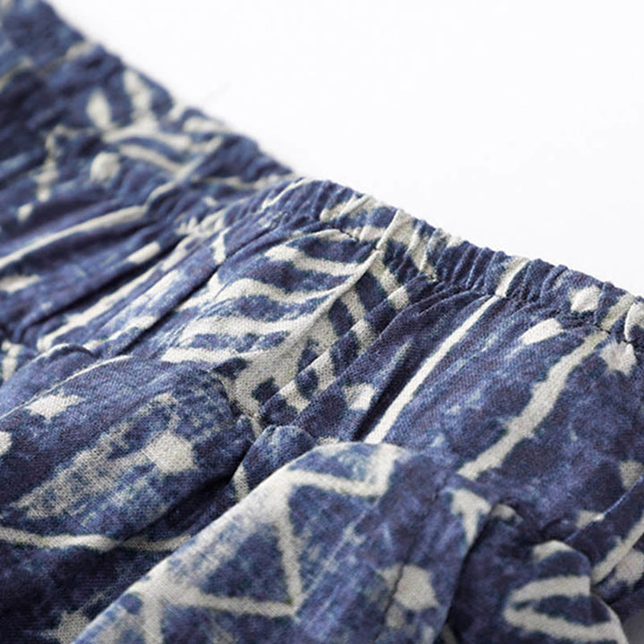 Buddha Stones Blue Stripes Print Cotton Linen Wide Leg Pants With Pockets - image 5