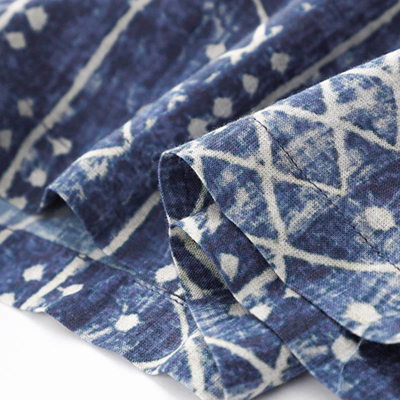 Buddha Stones Blue Stripes Print Cotton Linen Wide Leg Pants With Pockets - image 9