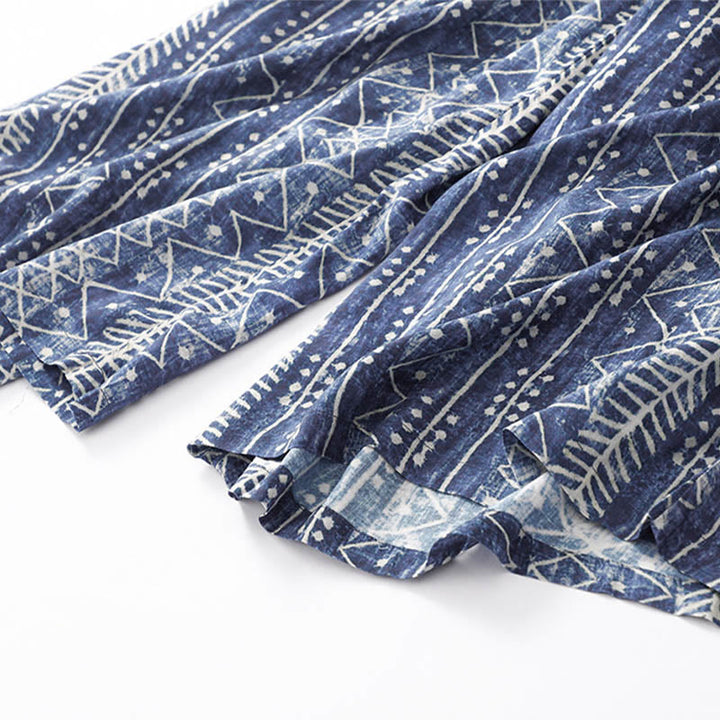 Buddha Stones Blue Stripes Print Cotton Linen Wide Leg Pants With Pockets - image 11