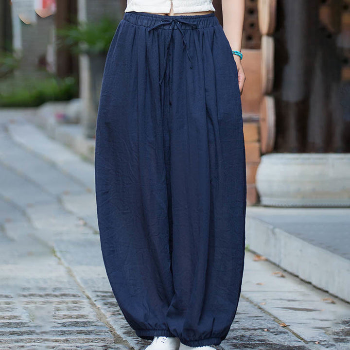 Buddha Stones Summer Plain Color Linen Drawstring Pants With Pockets - image 6