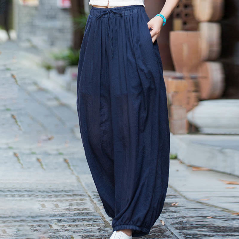 Buddha Stones Summer Plain Color Linen Drawstring Pants With Pockets - image 8