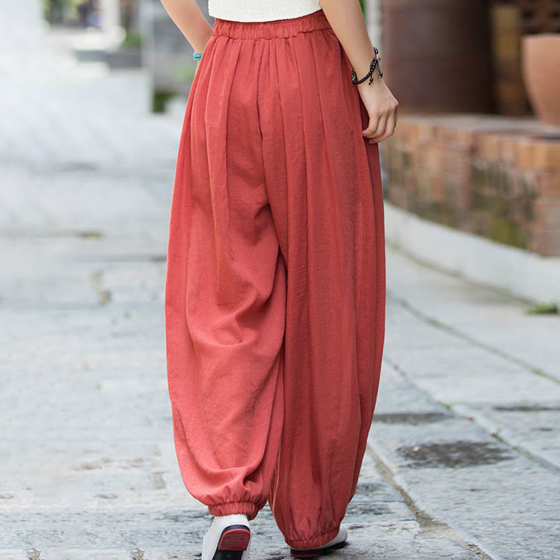 Buddha Stones Summer Plain Color Linen Drawstring Pants With Pockets - image 29