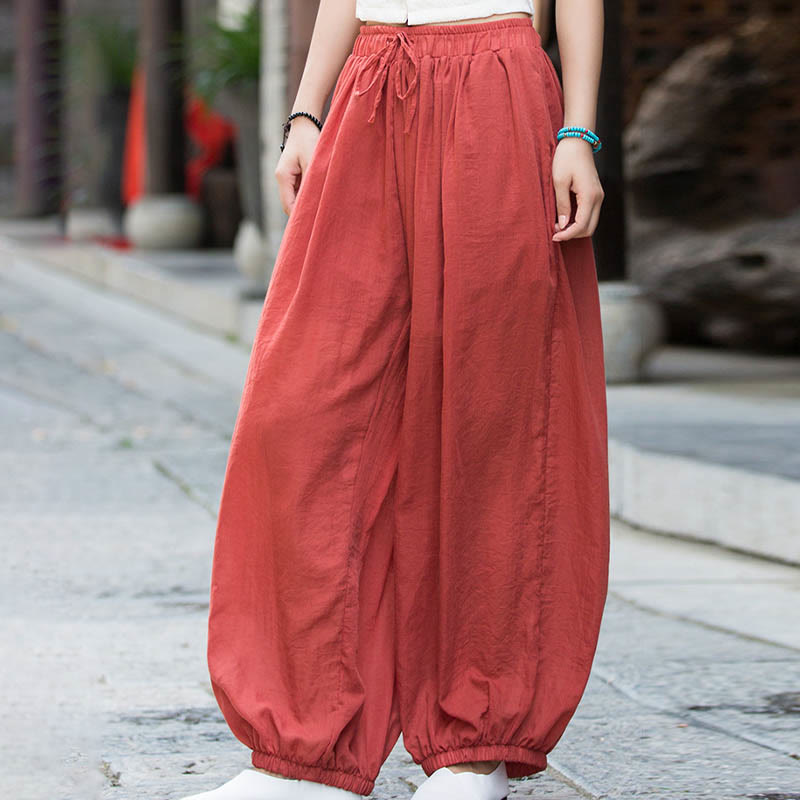 Buddha Stones Summer Plain Color Linen Drawstring Pants With Pockets - image 28