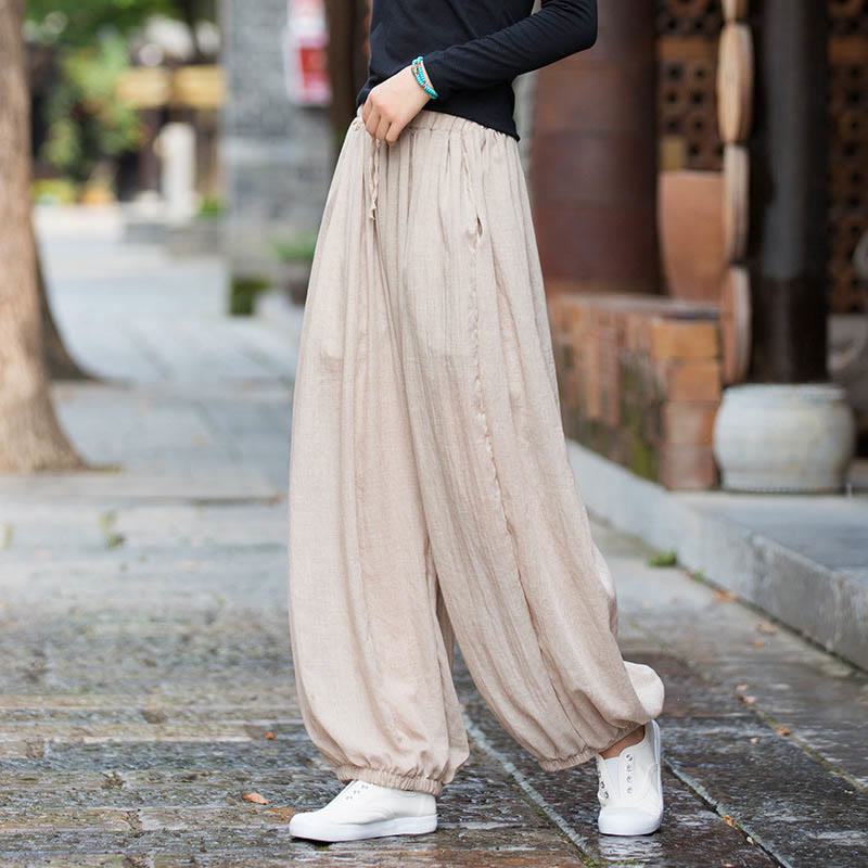 Buddha Stones Summer Plain Color Linen Drawstring Pants With Pockets - Linen - US4-6，UK/AU8-10，EU36-38 (F) - image 12