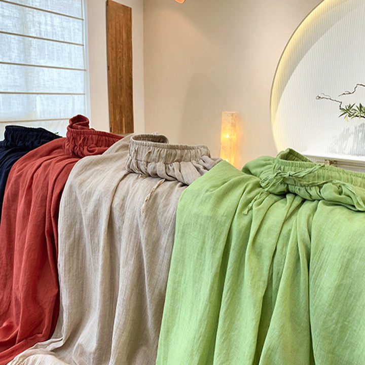 Buddha Stones Summer Plain Color Linen Drawstring Pants With Pockets - image 36