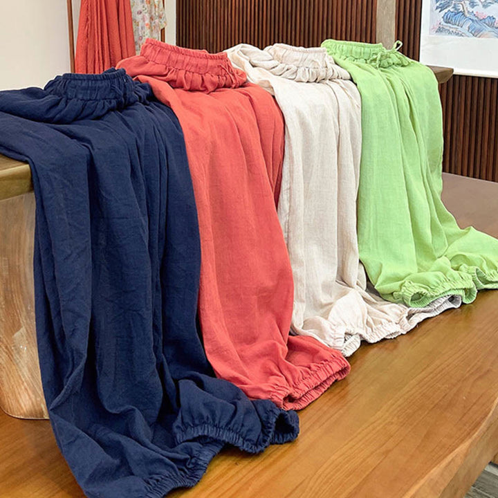 Buddha Stones Summer Plain Color Linen Drawstring Pants With Pockets - image 37